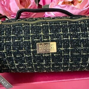 Badgley Mischka Tweed Cosmetic Case in Black and Gold